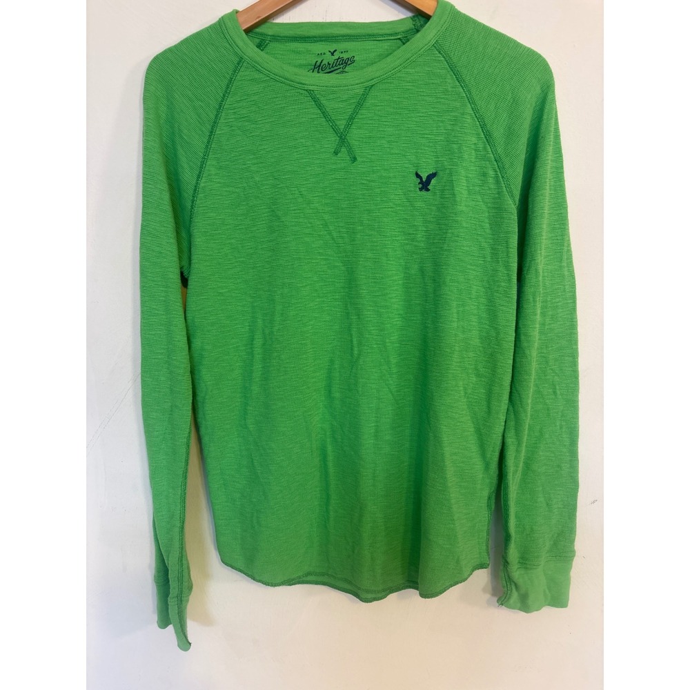 American Eagle Heritage Thermal Shirt Mens Medium Green Waffle Knit Long Sleeve